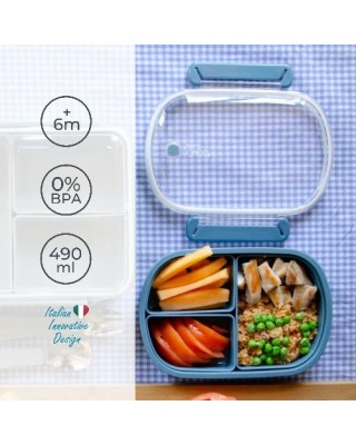 Lunch Box Per Bambini 490 ml - Powder Blue - Personalizzabile con Nome
